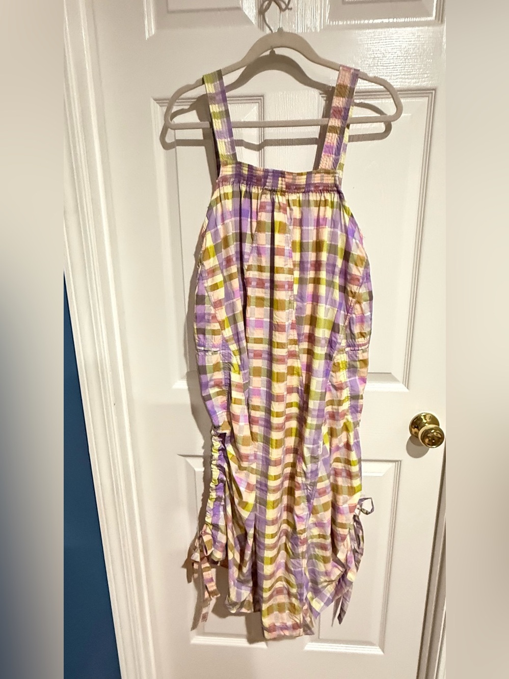 Lavender Plaid Oversized Lightweight Overall Dress